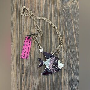 Betsey Johnson Purple and Gold Crystal Fish Necklace